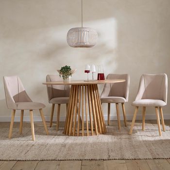 Kylo Oak 4 Seater 120cm Round Slatted Base Dining Set with 4 Fabric Chair