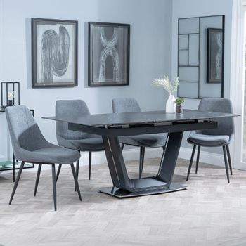 Alpha Black Ceramic 6-8 Seater 140cm-180cm Extending Dining Set with Darwin Grey Fabric Dining Chair