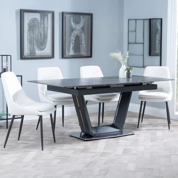 Alpha Black Ceramic 6-8 Seater 140cm-180cm Extending Dining Set with Peyton Cream Fabric Chairs