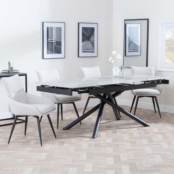 Apollo Grey Ceramic 6-8 Seater 160cm-220cm Extending Dining Set with Ace Swivel Beige Fabric Chairs