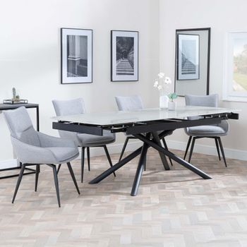 Apollo Grey Ceramic 6-8 Seater 160cm-220cm Extending Dining Set with Ace Swivel Grey Fabric Chairs
