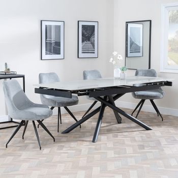 Apollo Grey Ceramic 6-8 Seater 160-220cm Extending Dining Set with Arctic Swivel Grey Velvet Chairs