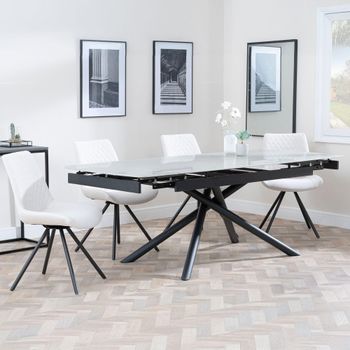 Apollo Grey Ceramic 6-8 Seater 160cm-220cm Extending Dining Set with Boden Swivel Cream Chairs