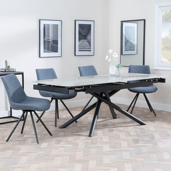 Apollo Grey Ceramic 6-8 Seater 160cm-220cm Extending Dining Set with Boden Swivel Dark Grey Chairs