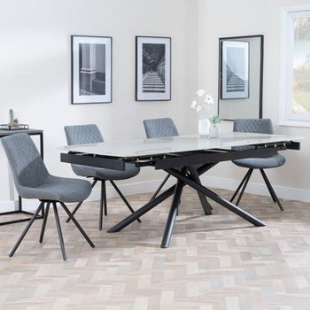 Apollo Grey Ceramic 6-8 Seater 160cm-220cm Extending Dining Set with Boden Swivel Grey Chairs