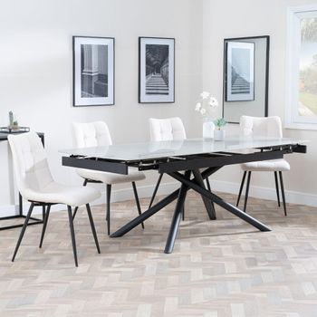 Apollo Grey Ceramic 6-8 Seater 160cm-220cm Extending Dining Set with Corona Beige Fabric Chairs