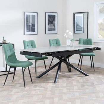 Apollo Grey Ceramic 6-8 Seater 160cm-220cm Extending Dining Set with Corona Green Fabric Chairs