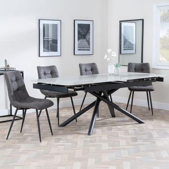 Apollo Grey Ceramic 6-8 Seater 160cm-220cm Extending Dining Set with Corona Grey Fabric Dining Chair