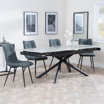 Apollo Grey Ceramic 6-8 Seater 160cm-220cm Extending Dining Set with Corona Light Grey Fabric Chairs
