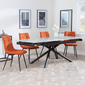 Apollo Grey Ceramic 6-8 Seater 160cm-220cm Extending Dining Set with Corona Orange Fabric Chairs
