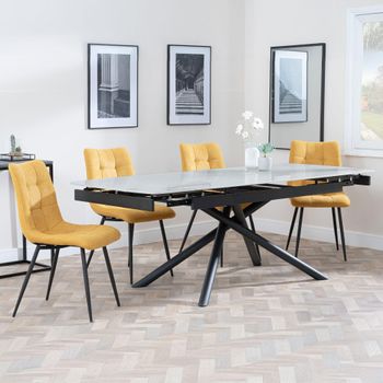 Apollo Grey Ceramic 6-8 Seater 160cm-220cm Extending Dining Set with Corona Yellow Fabric Chairs