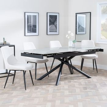 Apollo Grey Ceramic 6-8 Seater 160cm-220cm Extending Dining Set with Darwin Cream Fabric Chairs