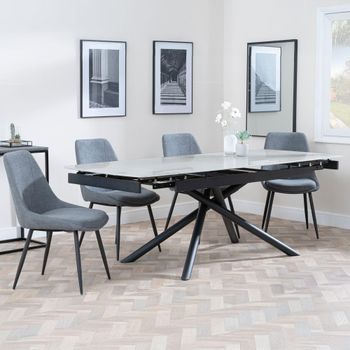 Apollo Grey Ceramic 6-8 Seater 160cm-220cm Extending Dining Set with Darwin Grey Fabric Dining Chair