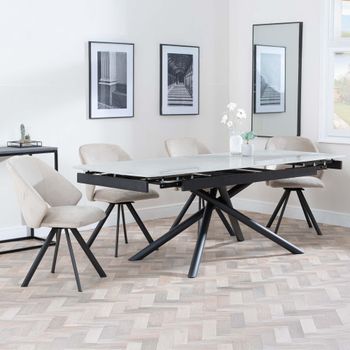 Apollo Grey Ceramic 6-8 Seater 160-220cm Extending Dining Set with Ion Swivel Beige Chairs
