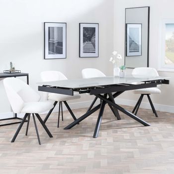 Apollo Grey Ceramic 6-8 Seater 160cm-220cm Extending Dining Set with Ion Swivel Cream Boucle Chairs
