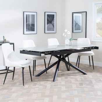 Apollo Grey Ceramic 6-8 Seater 160cm-220cm Extending Dining Set with Peyton Cream Fabric Chairs
