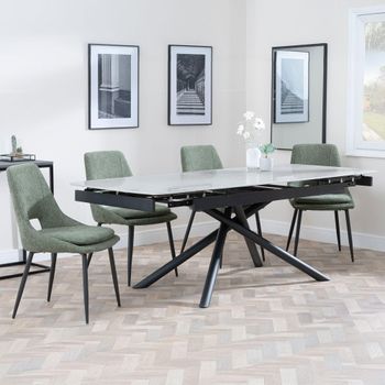 Apollo Grey Ceramic 6-8 Seater 160cm-220cm Extending Dining Set with Peyton Green Fabric Chairs