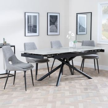Apollo Grey Ceramic 6-8 Seater 160cm-220cm Extending Dining Set with Peyton Grey Fabric Dining Chair
