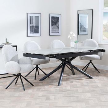 Apollo Grey Ceramic 6-8 Seater 160cm-220cm Extending Dining Set with Theo Swivel Grey Fabric Chairs