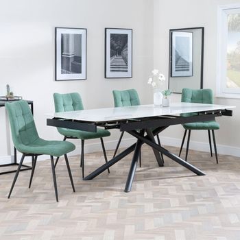 Apollo White Ceramic 6-8 Seater 160cm-220cm Extending Dining Set with Corona Green Chairs