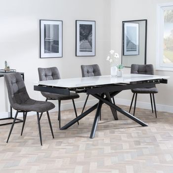 Apollo White Ceramic 6-8 Seater 160cm-220cm Extending Dining Set with Corona Grey Chairs