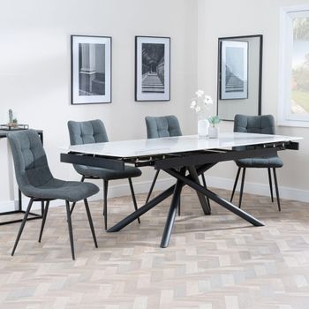 Apollo White Ceramic 6-8 Seater 160cm-220cm Extending Dining Set with Corona Light Grey Chairs