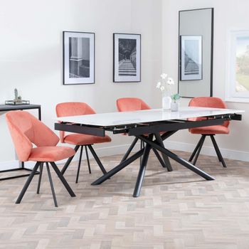 Apollo White Ceramic 6-8 Seater 160-220cm Extending Dining Set with Ion Swivel Orange Chairs