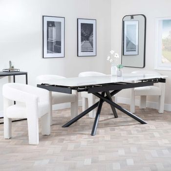 Apollo White Ceramic 6-8 Seater 160cm-220cm Extending Dining Set with Kiefer Cream Boucle Chairs