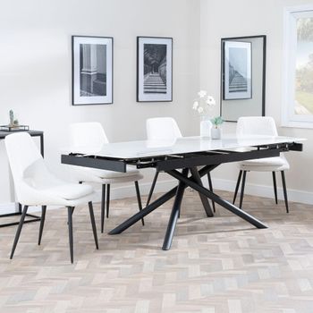 Apollo White Ceramic 6-8 Seater 160cm-220cm Extending Dining Set with Peyton Cream Fabric Chairs