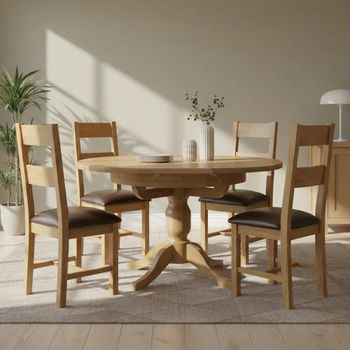 Appleby Oak 2-4 Seater 100-140cm Extending Dining Set with 4 Ladder Back Chairs & Black Seat Pad