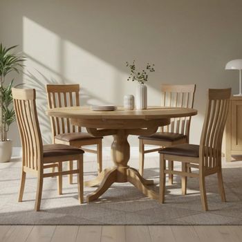 Appleby Oak 2-4 Seater 100-140cm Extending Dining Set with 4 Toulouse Chairs & Black Seat Pad