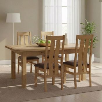 Appleby Oak 4 Seater 120-153cm Extending Dining Set with 4 Arizona Slatted Chairs & Black Seat Pad