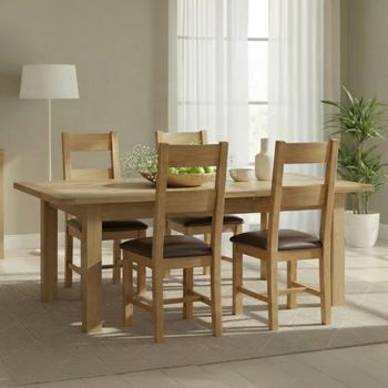 Appleby Oak 4 Seater 120-153cm Extending Dining Set with 4 Ladder Back Chairs & Black Seat Pad