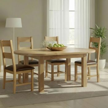 Appleby Oak 4-6 Seater 130-170cm Extending Dining Set with 4 Ladder Back Chairs & Black Seat Pad