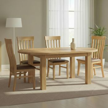 Appleby Oak 4-6 Seater 130-170cm Extending Dining Set with 4 Toulouse Chairs & Black Seat Pad