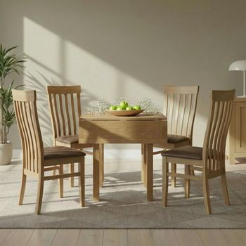 Appleby Oak 4 Seater 90cm Square Drop Leaf Dining Set with 4 Toulouse Chairs & Black Seat Pad