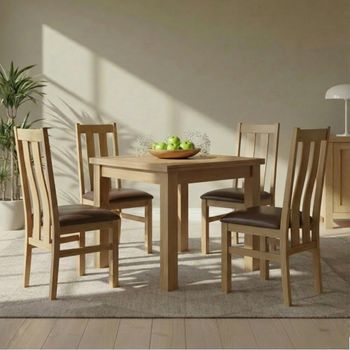 Appleby Flip Top Oak 2-6 Seater 91-183cm Dining Set with 4 Arizona Slatted Chairs & Black Seat Pad