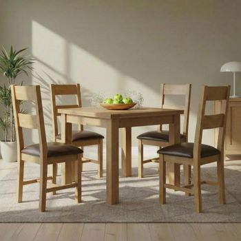 Appleby Flip Top Oak 2-6 Seater 91-183cm Dining Set with 4 Ladder Back Chairs & Black Seat Pad