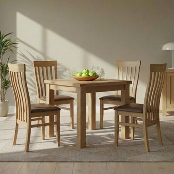 Appleby Flip Top Oak 2-6 Seater 91-183cm Dining Set with 4 Toulouse Chairs & Black Seat Pad
