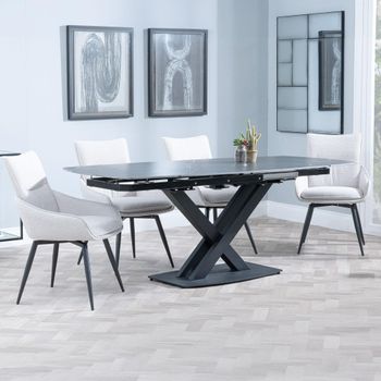 Arctic Black Ceramic Swivel Top 6-8 Seater 140-200cm Dining Set with Ace Swivel Beige Chairs