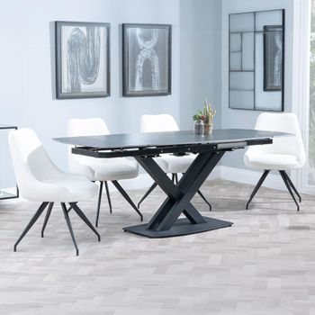 Arctic Black Ceramic Swivel Top 6-8 Seater 140-200cm Dining Set with Arctic Swivel Cream Chairs