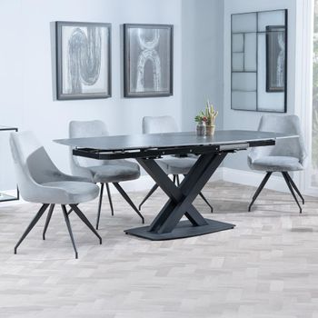Arctic Black Ceramic Swivel Top 6-8 Seater 140-200cm Dining Set with Arctic Swivel Grey Chairs