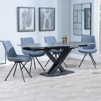 Arctic Black Ceramic Swivel Top 6-8 Seater 140-200cm Dining Set with Boden Swivel Dark Grey Chairs
