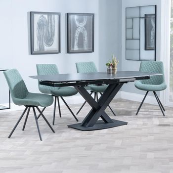 Arctic Black Ceramic Swivel Top 6-8 Seater 140-200cm Dining Set with Boden Swivel Green Chairs