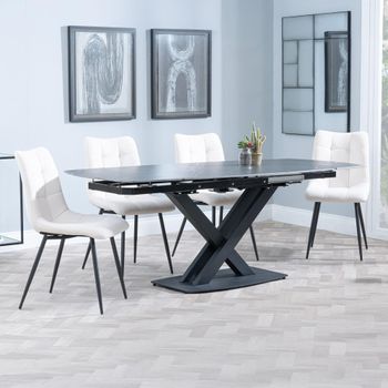 Arctic Black Ceramic Swivel Top 6-8 Seater 140-200cm Dining Set with Corona Beige Chairs