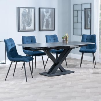 Arctic Black Ceramic Swivel Top 6-8 Seater 140-200cm Dining Set with Corona Blue Chairs