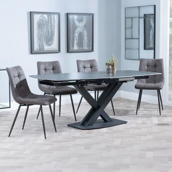 Arctic Black Ceramic Swivel Top 6-8 Seater 140-200cm Dining Set with Corona Grey Chairs
