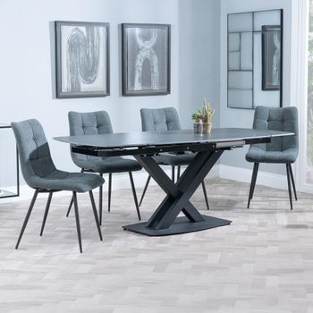 Arctic Black Ceramic Swivel Top 6-8 Seater 140-200cm Dining Set with Corona Light Grey Chairs