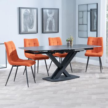 Arctic Black Ceramic Swivel Top 6-8 Seater 140-200cm Dining Set with Corona Orange Chairs