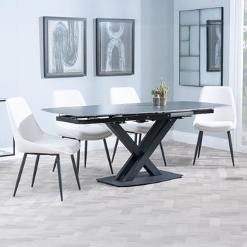 Arctic Black Ceramic Swivel Top 6-8 Seater 140-200cm Dining Set with Darwin Cream Chairs